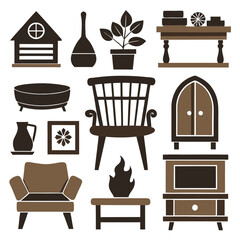 Set of wooden furniture icons