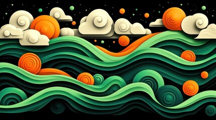 Fototapeta premium Abstract Waves Clouds and Suns Design