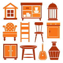 Set of wooden furniture icons