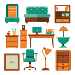 Set of wooden furniture icons