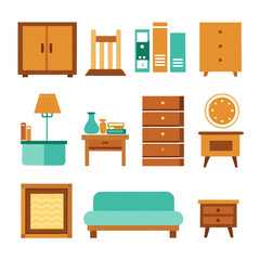 Set of wooden furniture icons