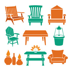 Set of wooden furniture icons