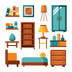 Set of wooden furniture icons