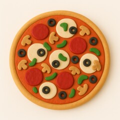 pizza made of plasticine on a white background
