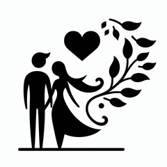 Fototapeta premium very simple flat and single minimalist Couple and Heart Love Silhouettes in black on a white background