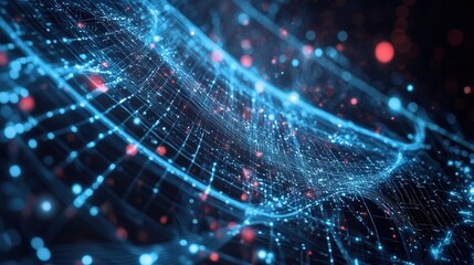 Obraz premium holographic display of AI-driven communication, with data waves and neural connections forming an intricate digital network.