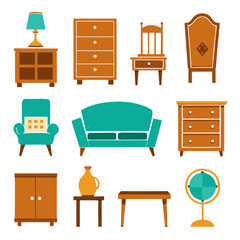 Set of wooden furniture icons