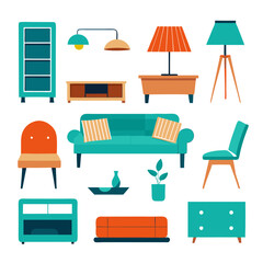 Set of wooden furniture icons
