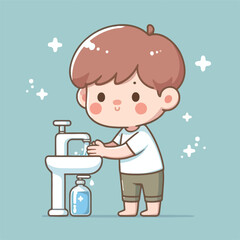 vector image of a child washing his hands