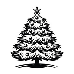 Fototapeta premium Monochrome Christmas Tree Silhouette, Star on Top, Ornaments, Festive, Holiday Season