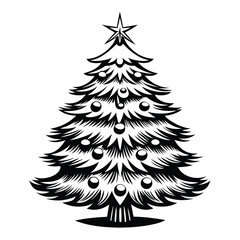 Obraz premium Stylized Christmas Tree Design Black and White Silhouette with Star Topper & Baubles