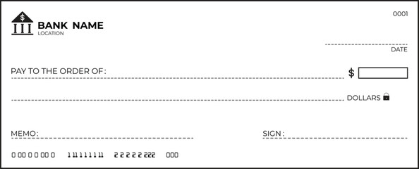Blank Bank Check Book Template Vector, Bank payment check