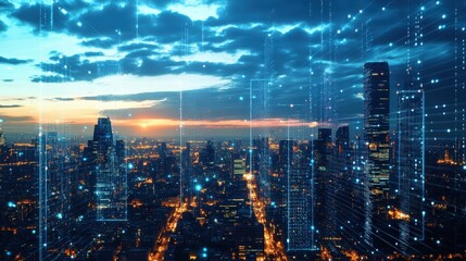 Fototapeta premium A futuristic representation of a smart city powered by real-time data analytics, connected by IoT devices