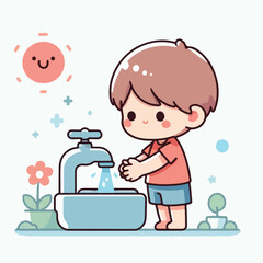vector image of a child washing his hands