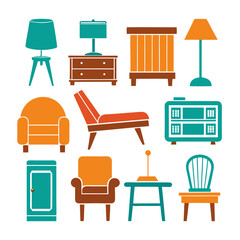 Set of wooden furniture icons