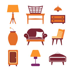 Set of wooden furniture icons
