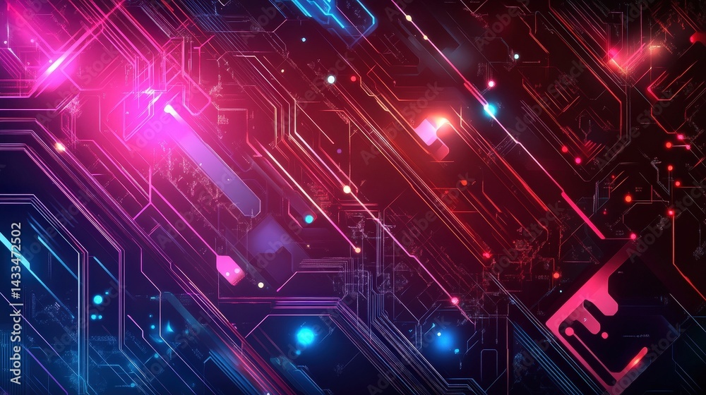 Poster technology vector with glowing circuit lines and a digital interface theme.