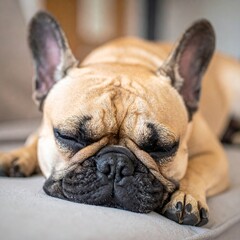 Fototapeta premium Sleeping French Bulldog on a Cushion