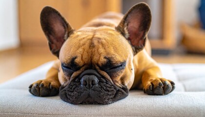 Sleeping French Bulldog on a Cushion
