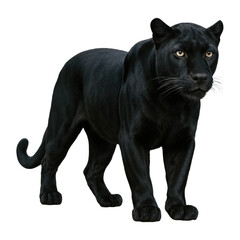 Naklejka premium Majestic Black Tiger Panther Standing Profile Powerful Wildcat Image isolated transparent background