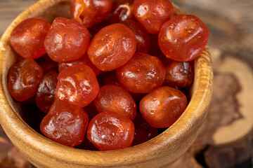 candied fruits of ripe orange kumquat, boiled with sugar syrup candied fruits