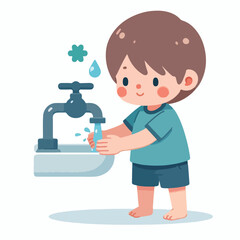 vector image of a child washing his hands