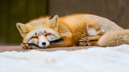 Obraz premium Sleeping Fox In Winter Landscape