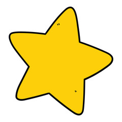 Hand drawn cartoon yellow star on white background.