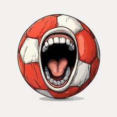 Fototapeta premium Pixel Art Soccer Ball with Open Mouth and Tongue Out