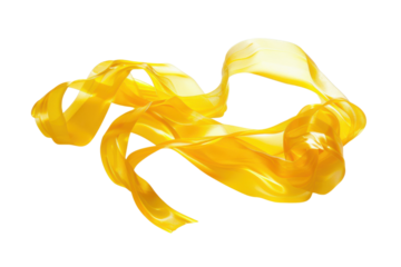 Vibrant yellow ribbons flowing gracefully in a dynamic arrangement against a white background