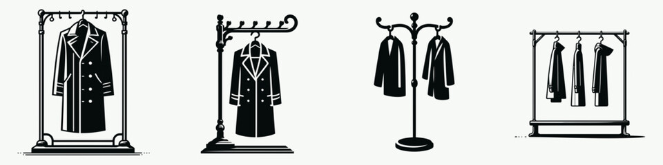 A Coat rack. Stationary graphic design. Hall tree fixture entry foyer garment holder for jacket hat gear.