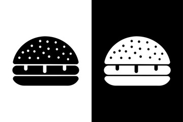 Burger Silhouette Vector Icon Black and White Minimalist Design.