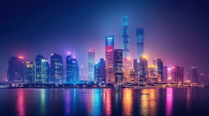 Fototapeta premium Cyberpunk Futuristic City Skyline with Neon Glow
