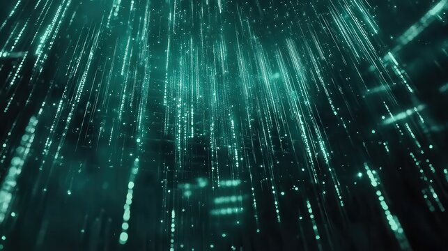 Glowing Matrix-Style Digital Rain with Green Code on a Low Resolution Background