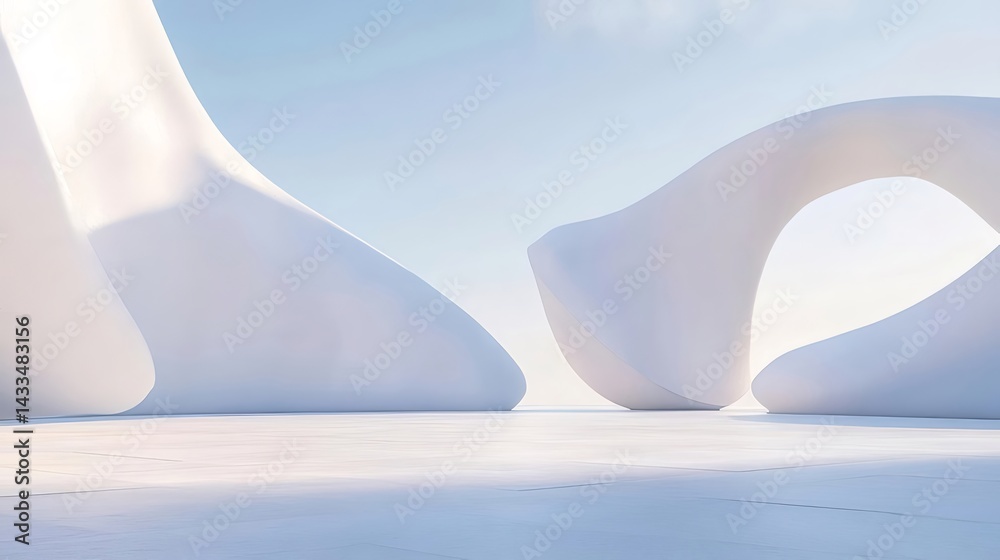 Poster 白い構造と青い空の抽象的な風景 現代的なデザイン要素のシンプルな構成