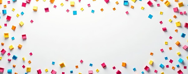 Colorful happy birthday banner with confetti on white background, confetti, banner