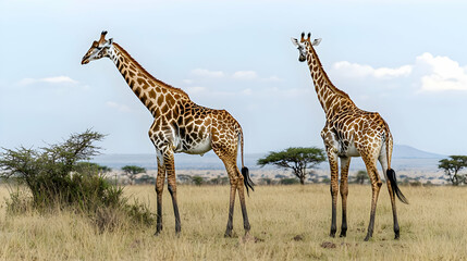 Fototapeta premium Two Giraffes In African Savanna Landscape
