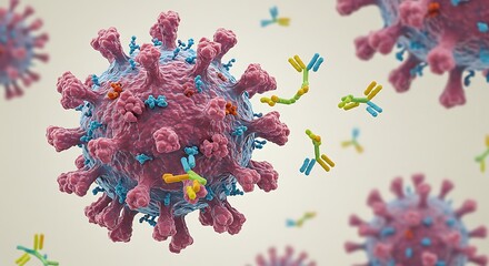 Viral Particle Being Attacked by Antibodies in a Scientific Visualization