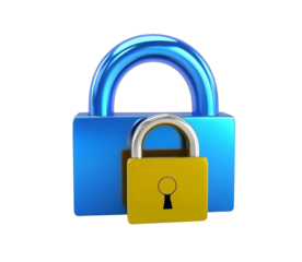 3D blue icon of an email symbol being tightly locked with a padlock, on Png Format and Transparent Background