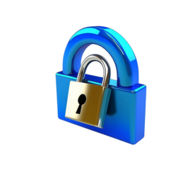 3D blue icon of an email symbol being tightly locked with a padlock, on Png Format and Transparent Background