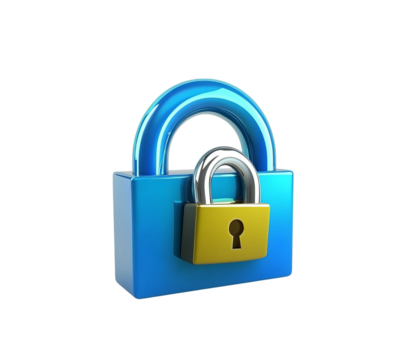 3D blue icon of an email symbol being tightly locked with a padlock, on Png Format and Transparent Background