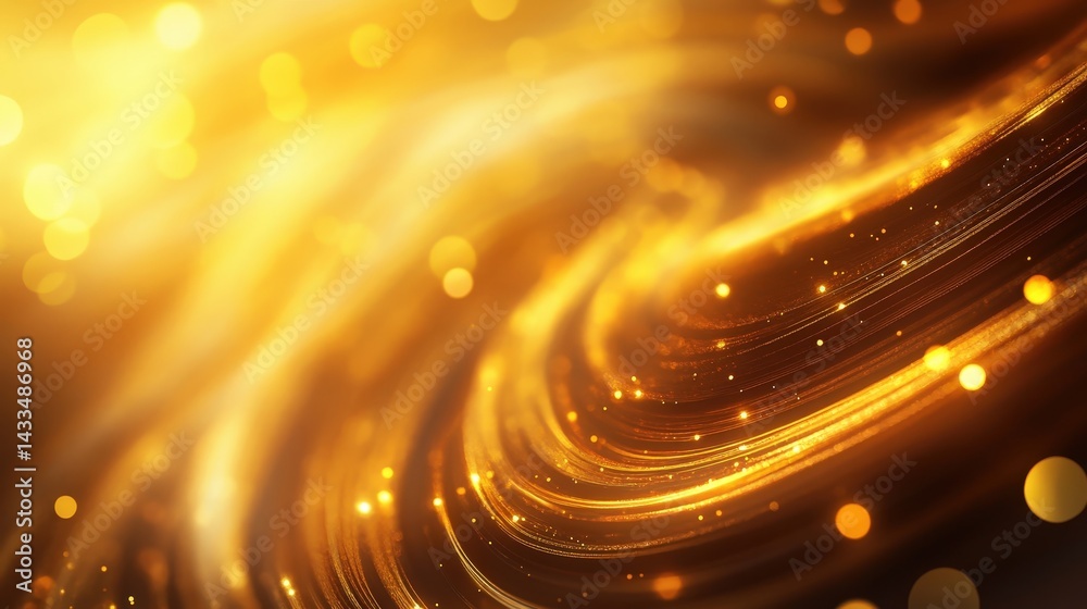 Wall mural a golden bokeh swirl with dynamic light trails and softly glowing highlights