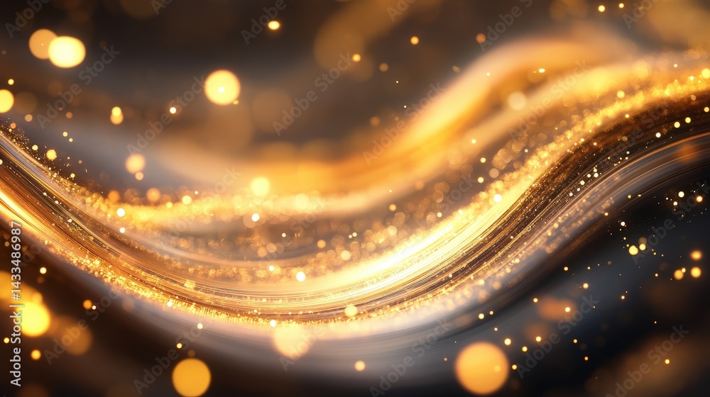 Wall mural a golden bokeh swirl with dynamic light trails and softly glowing highlights
