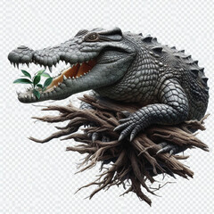 Crocodile Isolated on Transparent White Background – Realistic Wild Animal
