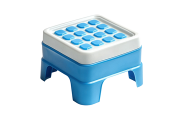 Cute blue kids stool with sixteen tactile buttons perfect for bathroom or playroom enhancing sensory on transparent background