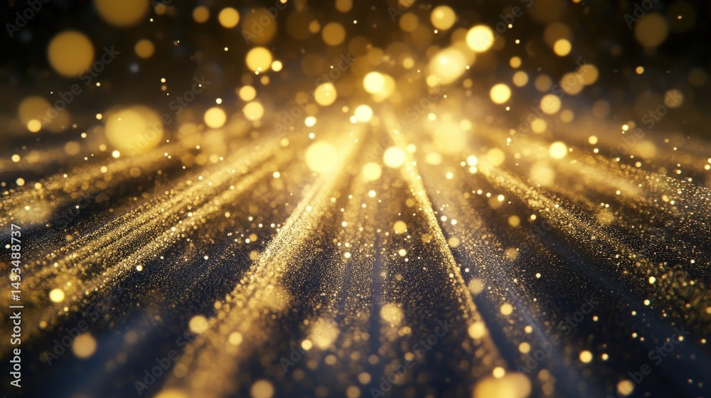 Poster a golden light prism effect scattering rays in multiple directions, creating a dazzling display.