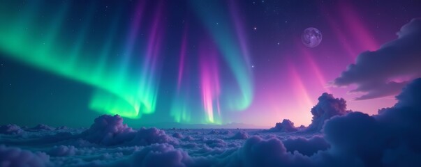 Mysterious cosmic aurora borealis patterns in sky abstract, night, celestial