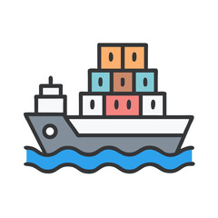 Obraz premium Cargo Ship with Containers Icon Design