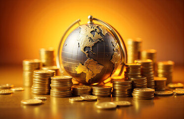 Global Finance Symbolized by Globe and Coins