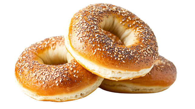 Delicious Fresh Bagels Isolated on White Background for Bakery Advertisements - Powered by Adobe